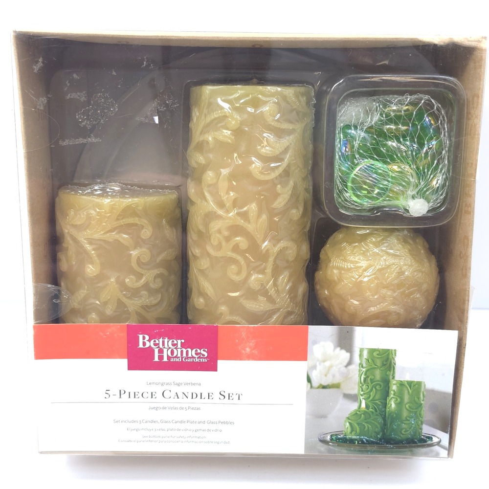 Better Homes & Gardens 5 Piece Candle Set Lemongrass Sage Verbena New